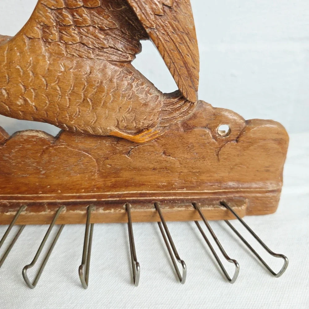 Vintage Faux Wood Flying Mallard Duck Wall Tie Belt Rack 12 Hooks